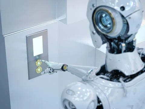 Cyborg hand push power button 库存插图