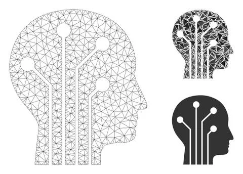 Cyborg Head Circuit Vector Mesh 2D Model and Triangle Mosaic Icon Stock Illustration