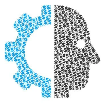Cyborg Head Collage of Dollar and Dots Stock Illustration