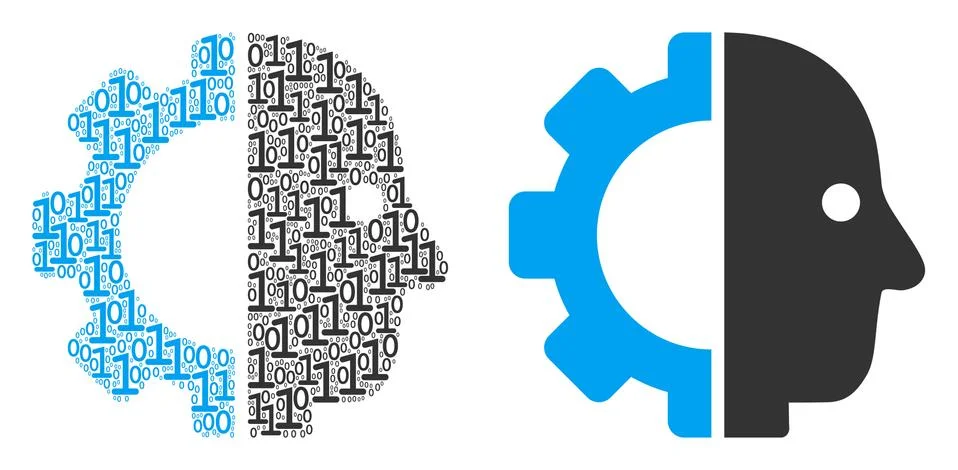 Cyborg Head Composition of Binary Digits 스톡 일러스트
