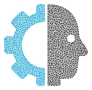 Cyborg Head Composition of Small Circles Stock Illustration