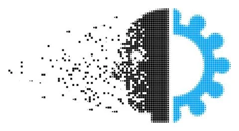 Cyborg Head Dissolved Pixel Icon Stock Illustration