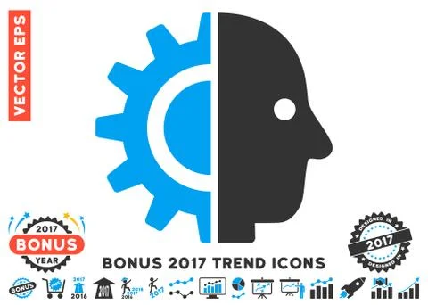 Cyborg Head Flat Icon With 2017 Bonus Trend イラスト素材