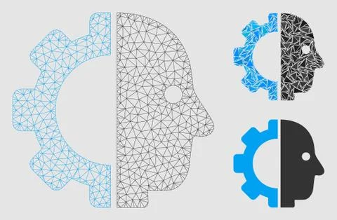 Cyborg Head Vector Mesh Carcass Model and Triangle Mosaic Icon Illustrazione stock