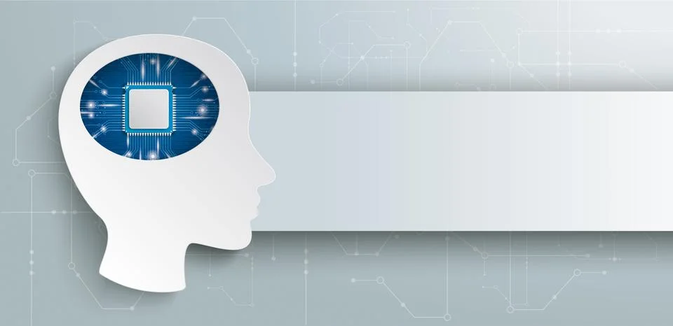 Cyborg Human Head Microchip Brain Headline Illustrazione stock