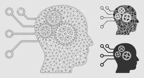 Cyborg Interface Circuit Vector Mesh Network Model and Triangle Mosaic Icon Illustrazione stock
