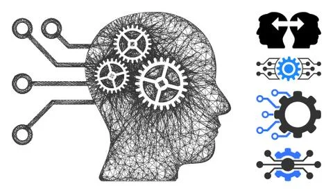 Cyborg Interface Circuit Web Vector Mesh Illustration 스톡 일러스트