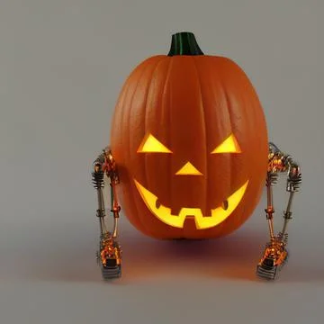 Cyborg jack o lantern with robot hands.  Stock Photos