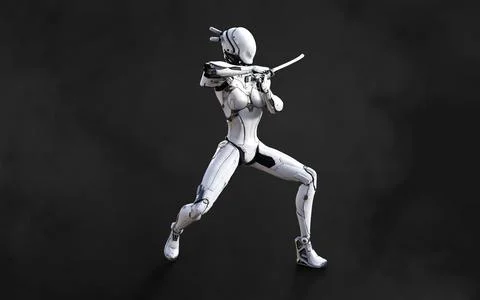 Cyborg Ninja Suit Pose with Clipping Path. Illustrazione stock