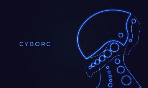 Cyborg or robot neon head. Artificial intelligence futuristic abstract robotics Stock Illustration