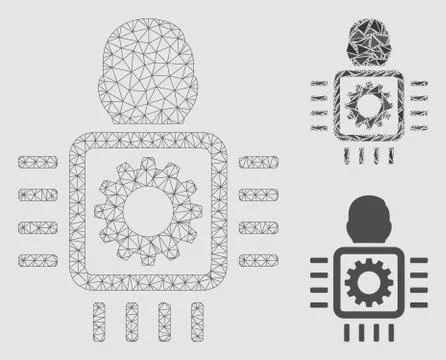 Cyborg Processor Vector Mesh Carcass Model and Triangle Mosaic Icon Stock Illustration