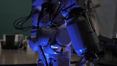 Cyborg Robot Artificial Intelligence in the Technological Environment Stock Footage 129859688