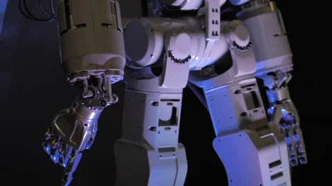 Cyborg Robot Artificial Intelligence in the Technological Environment Stock Footage 129859703