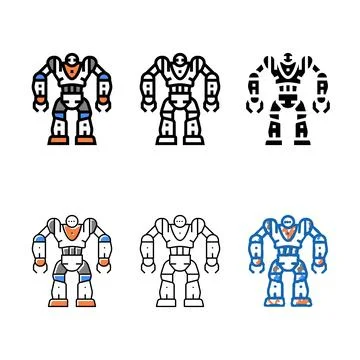 Cyborg robot color icon vector multistyle Stock Illustration