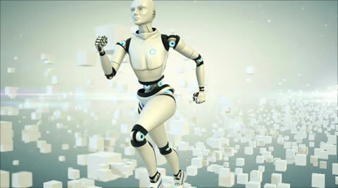Cyborg runs in an abstract space Video stock 24720831
