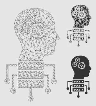Cyborg Server Node Vector Mesh Carcass Model and Triangle Mosaic Icon Stockillustratie