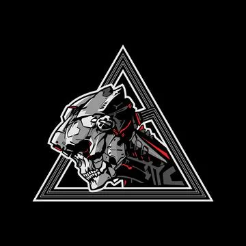 Cyborg skull head vector illustration Stock Illustration