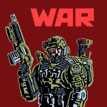 Cyborg soldier of the future Stock Illustration