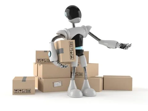 Cyborg with stack of boxes Stock Illustration