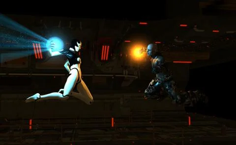 Cyborg vs man Stock Illustration