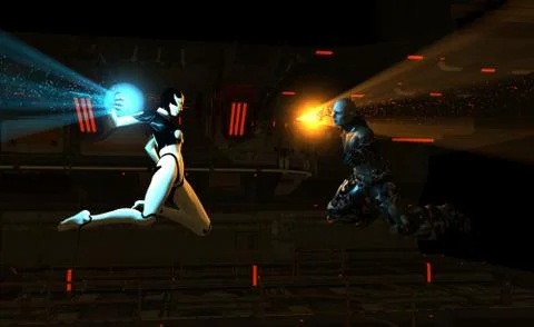 Cyborg vs man Stock Illustration