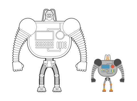 Cyborg Warrior coloring book. Man machine from outer space. Mechanical Bionic Illustrazione stock