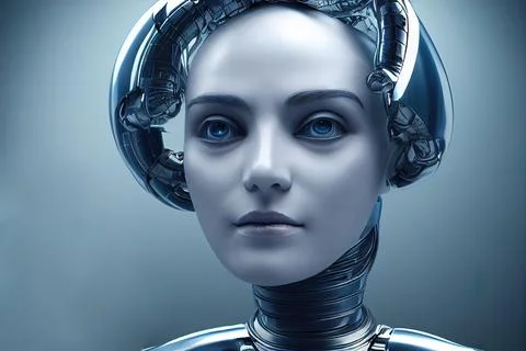 Cyborg women face, android, artificial intelligence concept. Digital illustra Stock Illustration