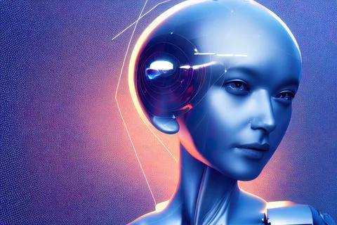 Cyborg women face, android, artificial intelligence concept. Digital illustra Stock Illustration