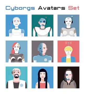 Cyborgs Avatars Set Illustrazione stock