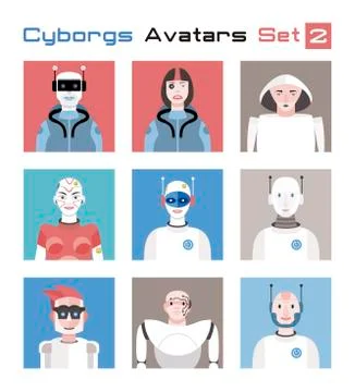 Cyborgs Avatars Set Stock Illustration