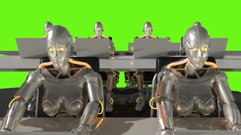 Cyborgs of the future work in sci-fi office on computers. Loopable. Green screen 스톡 동영상 92046257