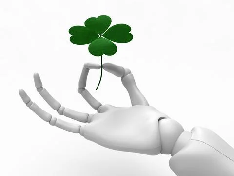 Cyborg's hand holds a four leaf clover Stock Illustration