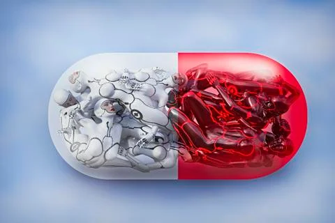Cyborgs inside pharmaceutical pill Illustrazione stock