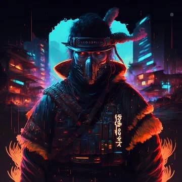 Cybperpunk style ninja Stock Illustration