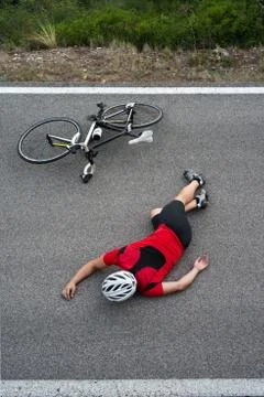 Cycle accident in the road Stock Photos