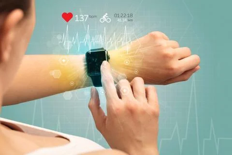Cycle and smartwatch concept. Stock Photos