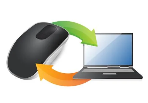 Cycle laptop and wireless computer mouse isolated on white background イラスト素材