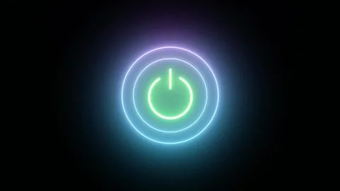 Cycle Neon Power Start Button Sign Flicker Light Ellipse Symbol Image Stock Illustration
