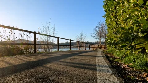 Cycle path along Lake Comabbio Stock Footage 269772996