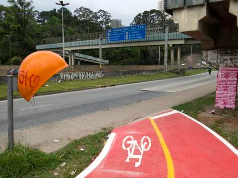 Cycle path ending in a street Stock Photos