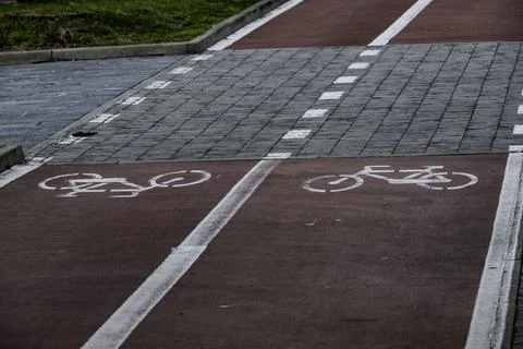 Cycle path in red inserted 写真素材
