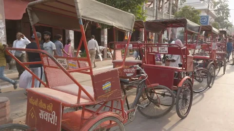 Cycle Rickshaw at Chandni Chowk Stock Footage 194357997