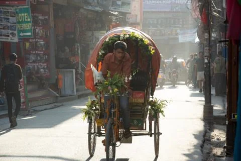 Cycle Rickshaw Driver in Kathmandu Stock Photos