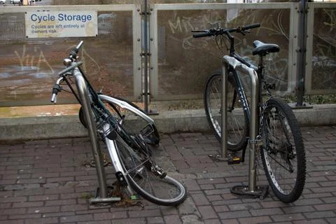 Cycle storage with two bycicle, Croydon, United Kingdom. Stock Photos