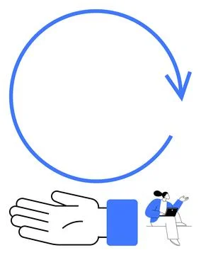 Cycle of Support with Blue Circular Arrow, Helping Hand, and a Person Using.. Stock Illustration