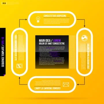 Cycle template with 4 transparent steps on bright yellow background. EPS10 Stock Illustration