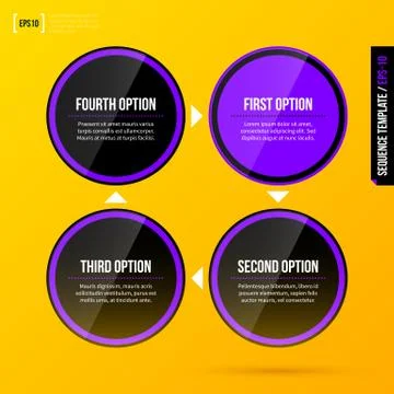 Cycle template with four round elements on bright yellow background in modern Stock Illustration