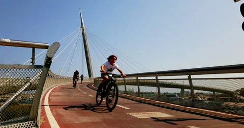 Cycle track of the Ponte del Mare, Pescara, Italy Stock Footage 147434419
