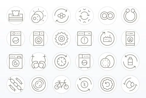 Cycle Vector Icon Library with 24 Thin Line High Resolution Detail Enhanced.. Stock Illustration