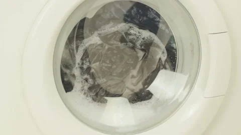 Cycle Of Wash Program Spinning Linen Change Inside Washer Stock Footage 100118977